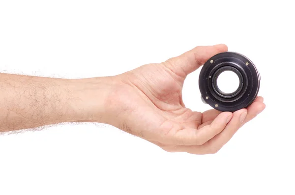 Lens objective in hand — Stock Photo, Image