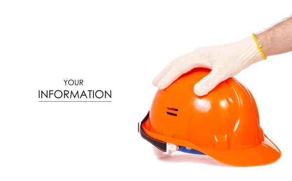Oranžové Pánské helmy mužovu ruku v rukavici — Stock fotografie