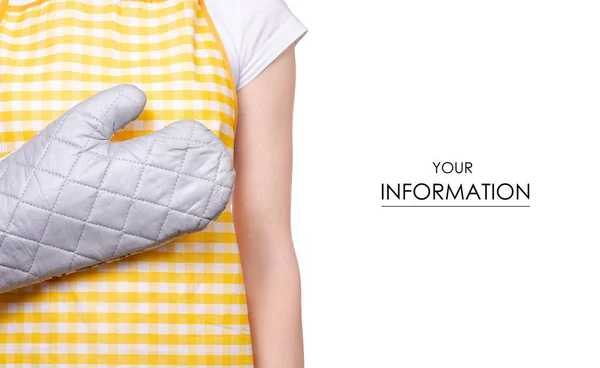 Woman in apron in hands kitchen bakery glove pattern — Stock Photo, Image