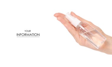 Beyaz arka plan izolasyonunda el antiseptiği için antibakteriyel sprey.