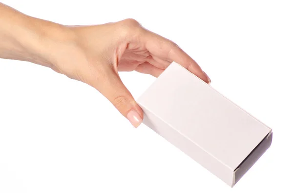 Elinde beyaz kutu — Stok fotoğraf