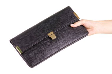 Deri kadın çanta debriyaj elinde siyah