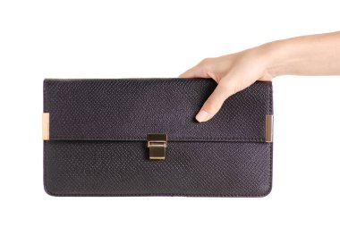 Deri kadın çanta debriyaj elinde siyah