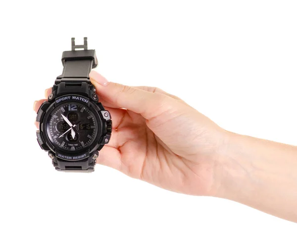 Sports man's watch in hand — Stock Photo, Image