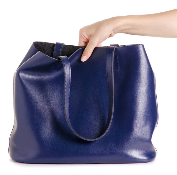 Синяя кожаная сумка — стоковое фото