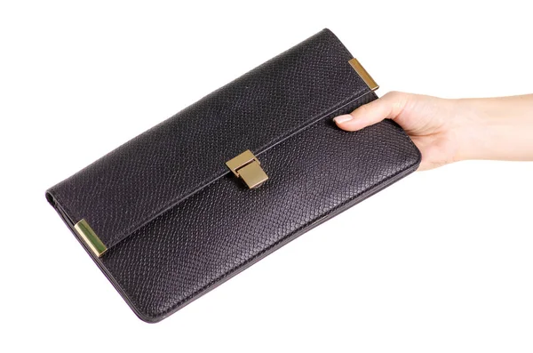 Deri kadın çanta debriyaj elinde siyah