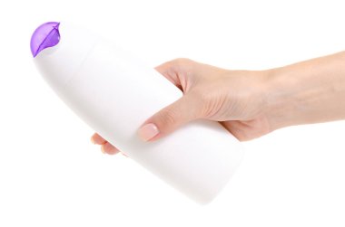 Duş jeli losyon elinde krem beyaz şişe