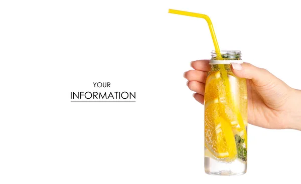 Botella limonada limón naranja con menta en la mano — Foto de Stock