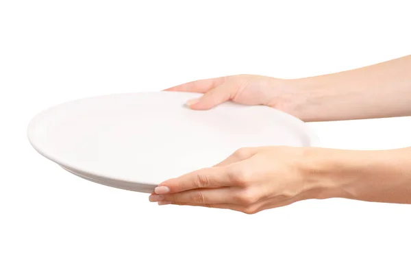 White dish empty in hand — Stock Photo, Image