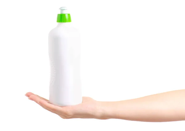 Detergent do naczyń naczynia w ręku — Zdjęcie stockowe