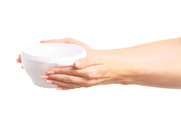Біла супова тарілка в руці — стокове фото