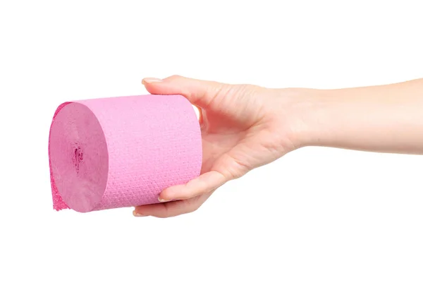 WC-papír rózsaszín a kezében — Stock Fotó