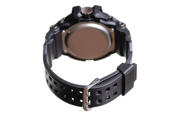 Black watch with rubber bracelet sport on white background isolation