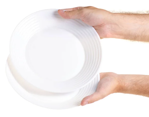 Two plates white in a hand — Stock Photo, Image