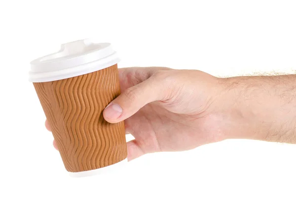 Šálek kávy s víkem v ruce — Stock fotografie