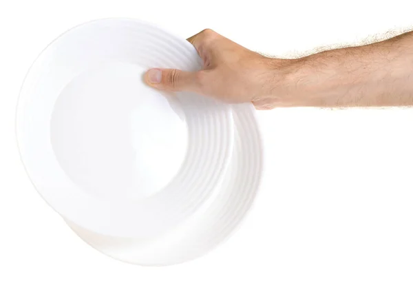 Two plates white in a hand — Stock Photo, Image