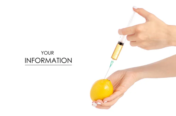 Seringue dans les mains de citron motif toxique médical — Photo
