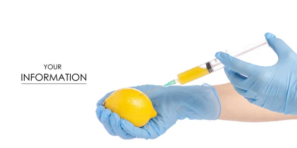 Seringue dans les mains de citron motif toxique médical — Photo