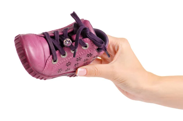 Scarpa rosa per bambini in mano — Foto Stock