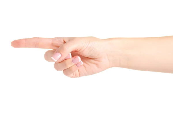 Mão feminina mostrando dedo — Fotografia de Stock