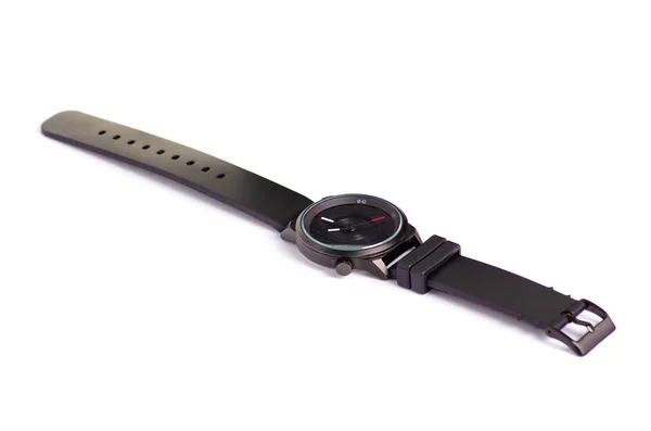 Feminino relógio preto de uma pulseira de borracha — Fotografia de Stock
