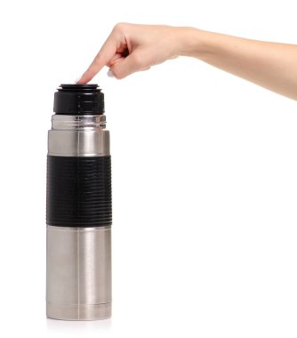 Termos elinde metal şişe