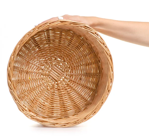 Wicker Basket Empty Hand White Background Isolation — Stock Photo, Image