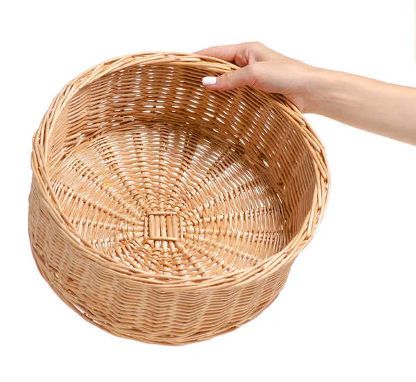 Wicker basket empty in hand — Stock Photo, Image