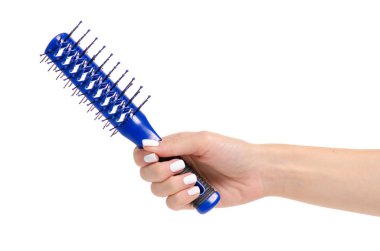 Elinde mavi saç tarağı