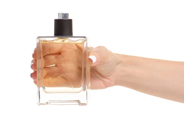 Perfume bottle in hand — Stock Photo, Image