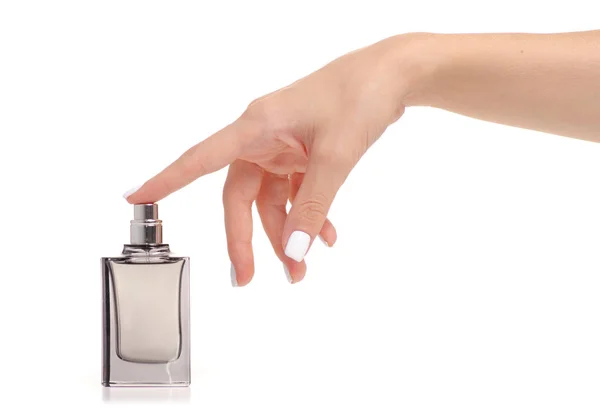 Frasco de perfume en la mano — Foto de Stock