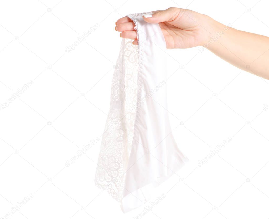 The white female panties in hand lace