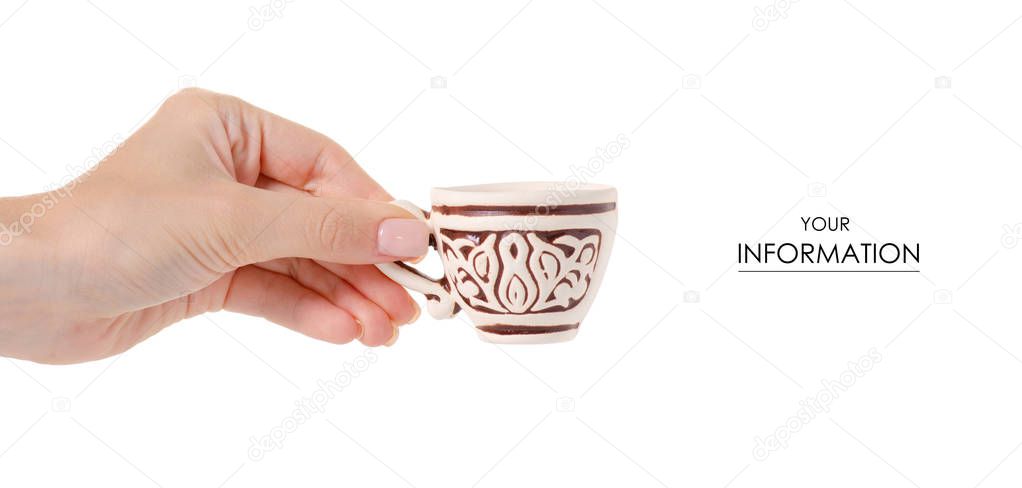 Coffee clay cup in hand pattern