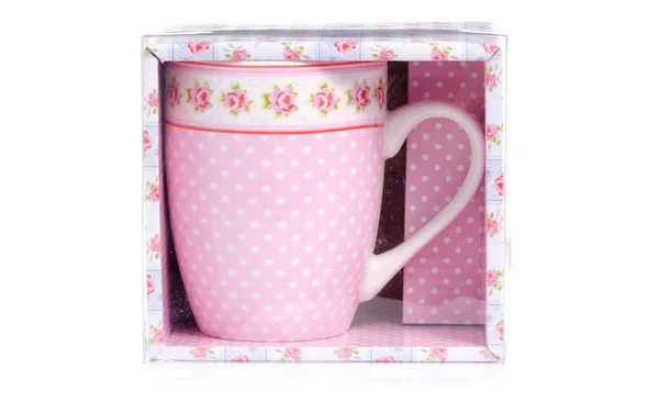 Taza taza vintage rosa caja de flores — Foto de Stock