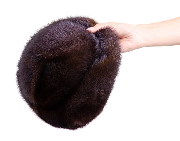 Chapéu de pêlo Mink na mão — Fotografia de Stock