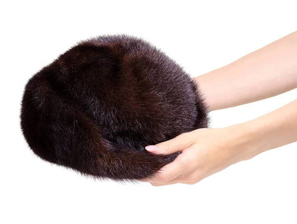 Mink päls hatt i handen — Stockfoto