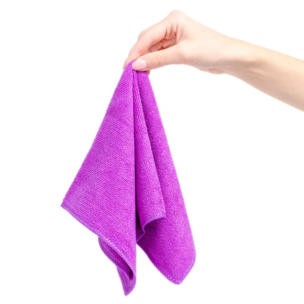 Microfibra textil púrpura en la mano — Foto de Stock