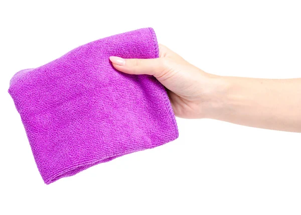 Microfiber purple textile in hand — Stock Photo, Image