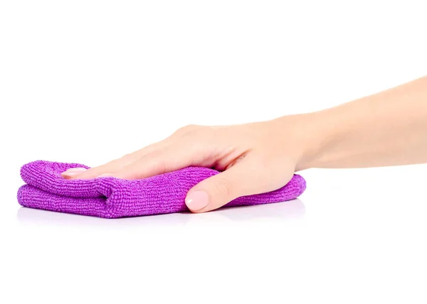 Microfibra têxtil roxo na mão — Fotografia de Stock