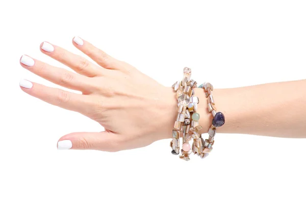 Beads stones bracelet in hand — Stock Photo, Image
