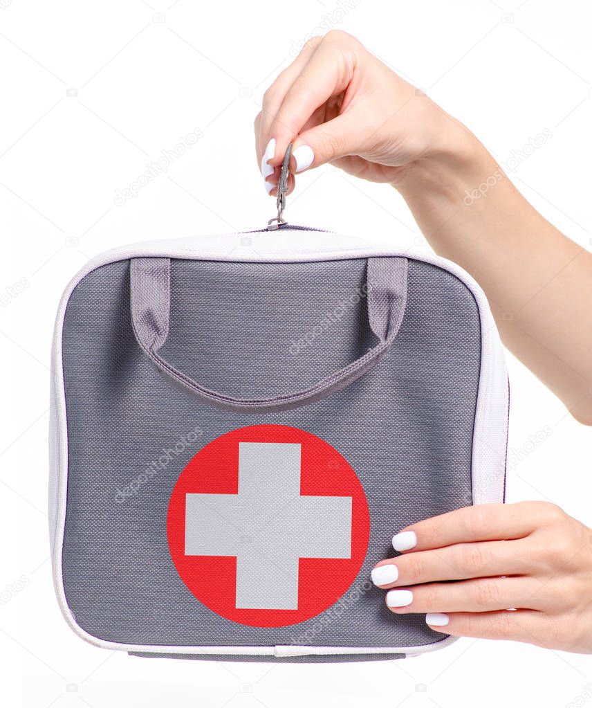 First-aid kit bag in hand