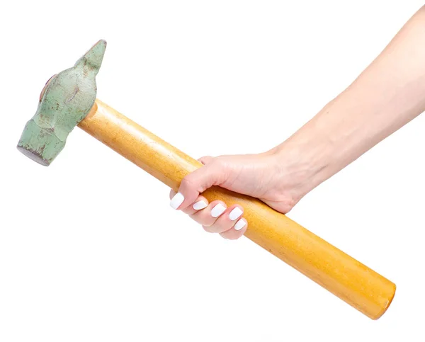 Velho martelo na mão na mão — Fotografia de Stock