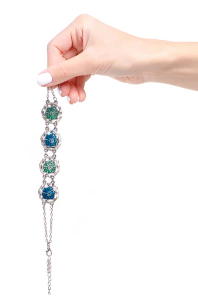 Bracelet stones jewerly bijouterie in hand — Stockfoto