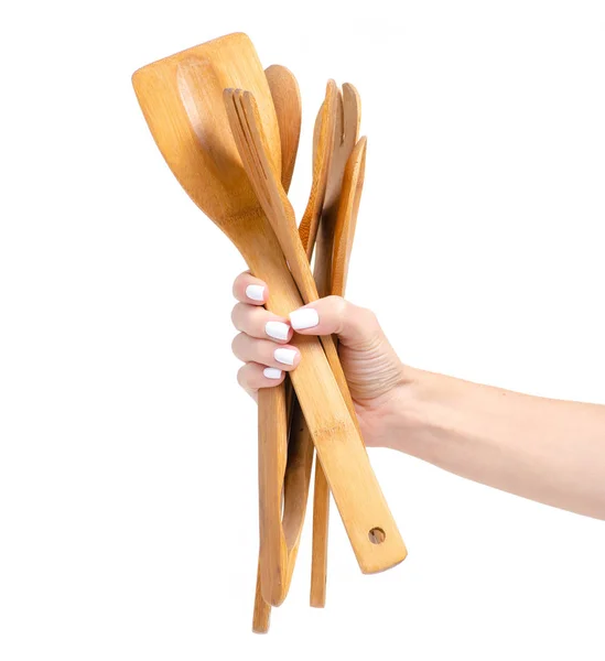 Fából készült konyhai eszközök a kéz — Stock Fotó