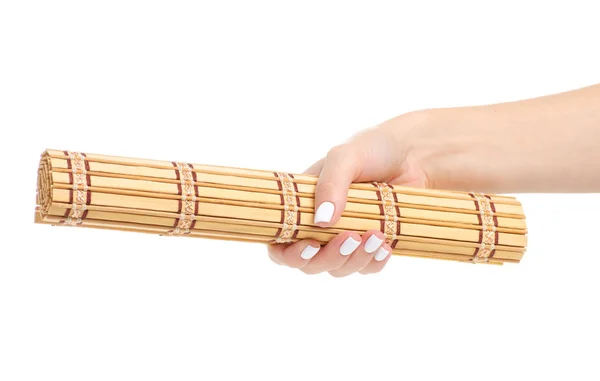 Bambusz mat természetes a kezében — Stock Fotó