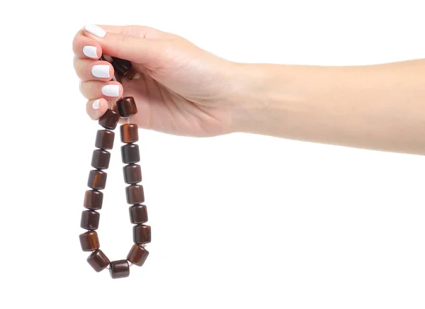 stock image Wooden rosary in hand