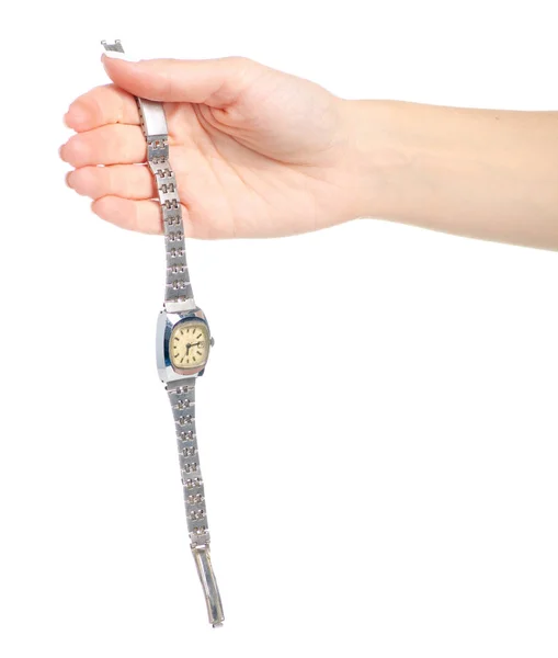 Silver watch old in hand — Stock Photo, Image