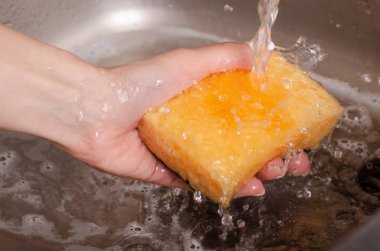 Ellerini yıkamak için sünger