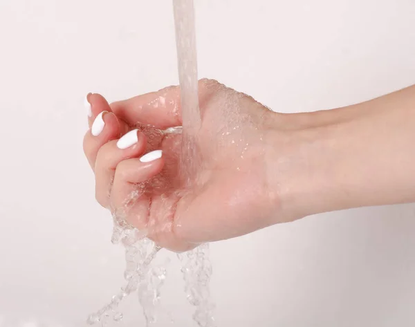 Soapy hands water faucet — Stock Photo, Image