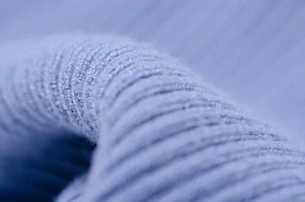 蓝色毛衣面料纺织材料纹理宏 — 图库照片